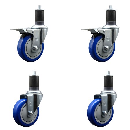 Service Caster 4'' Blue Poly Swivel 1-5/8'' Expanding Stem Caster Set 2 Total Lock Brakes, 4PK SCC-EXTTL20S414-PPUB-BLUE-2-S-2-158